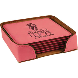 4" x 4" Square Leatherette 6-Coaster Set with Holder
