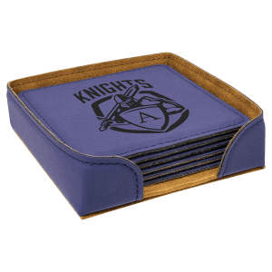 4" x 4" Square Leatherette 6-Coaster Set with Holder