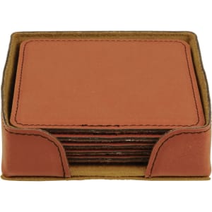 4" x 4" Square Leatherette 6-Coaster Set with Holder