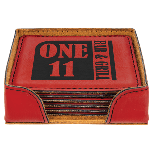 4" x 4" Square Leatherette 6-Coaster Set with Holder