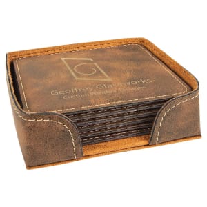 4" x 4" Square Leatherette 6-Coaster Set with Holder