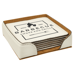 4" x 4" Square Leatherette 6-Coaster Set with Holder